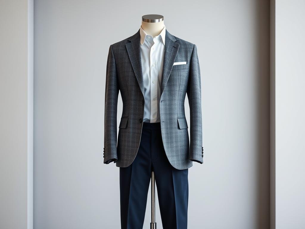 Hugo Boss Young Line featuring structured gray blazer, white shirt, and navy trousers with modern slim fit for school uniform