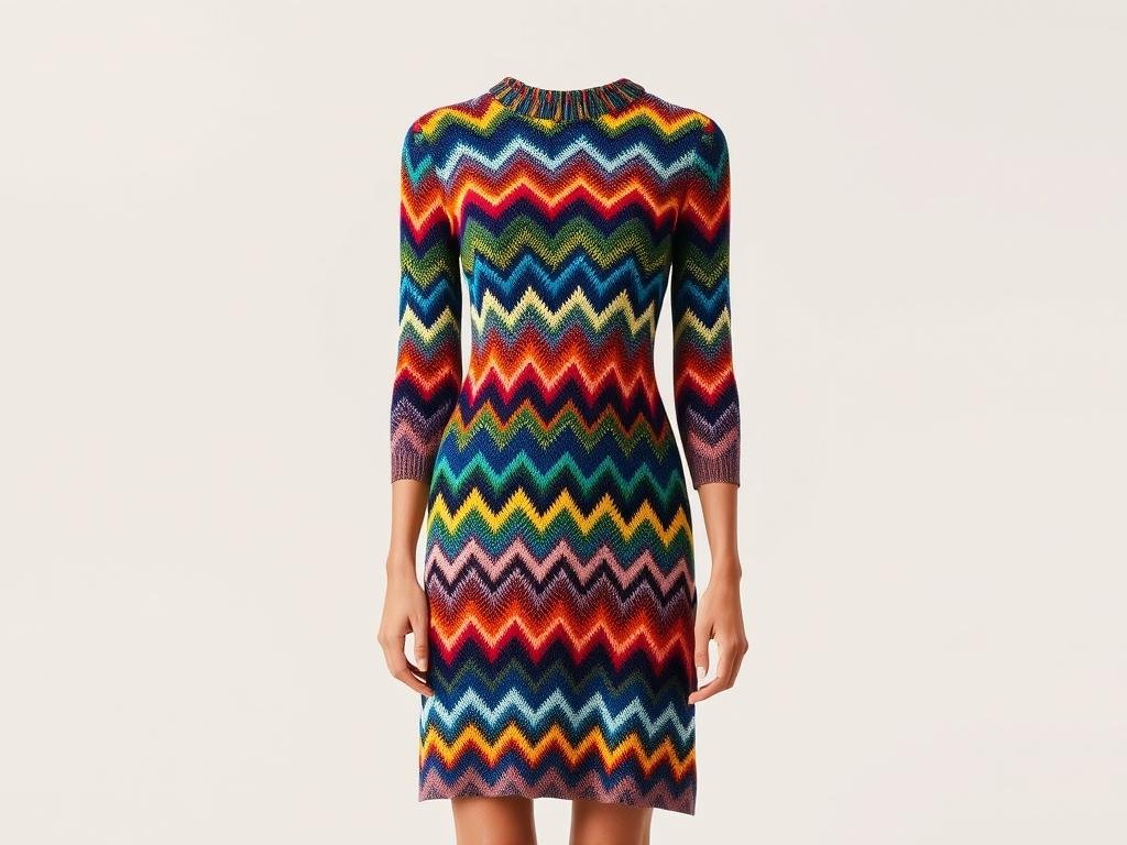 Robe en maille colorée Missoni avec motifs zigzag caractéristiques, une des robes d'été de luxe les plus tendance Robe en maille colorée Missoni avec motifs zigzag caractéristiques, une des robes d'été de luxe les plus tendance